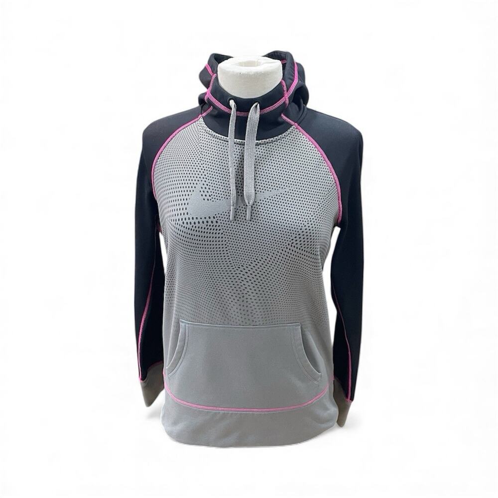 Nike Therma-Fit Hoodie Women’s Sz Medium Gray/Black/Pink Thumb Holes Activewear